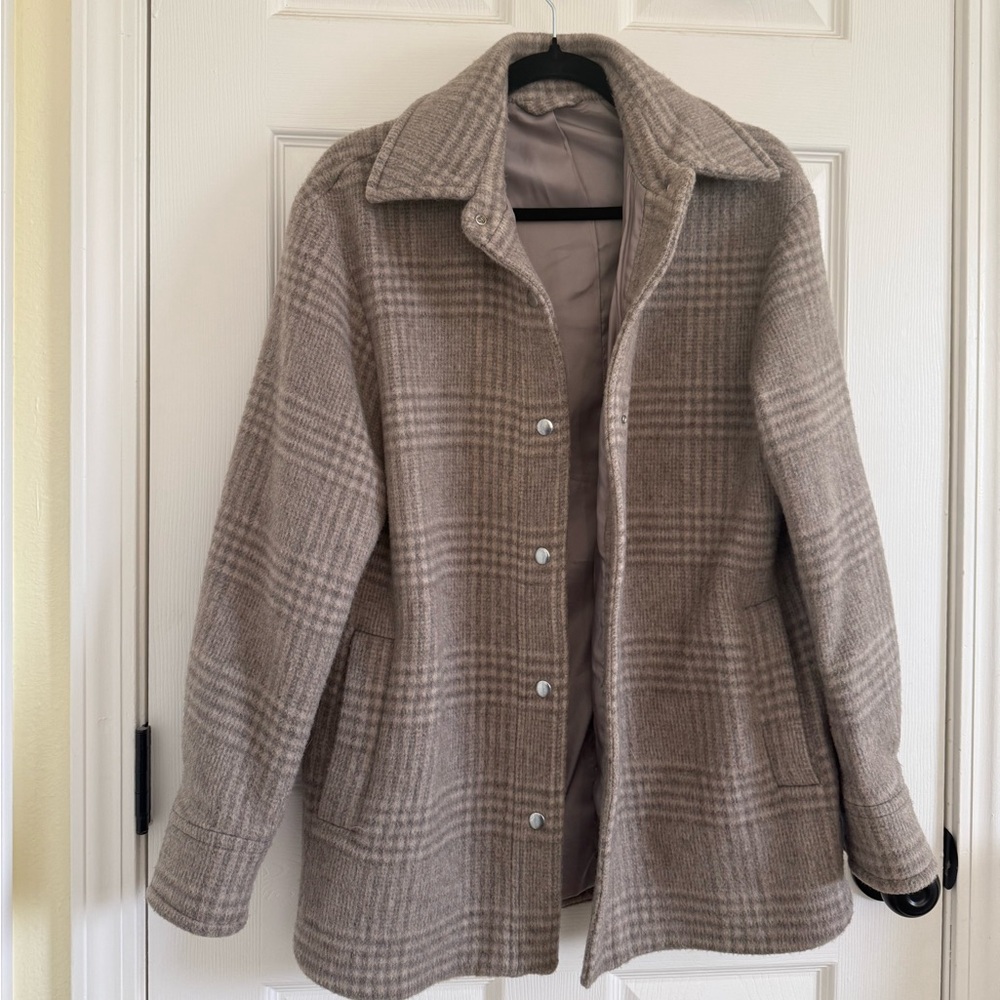& Other Stories Taupe Plaid Pea Coat
